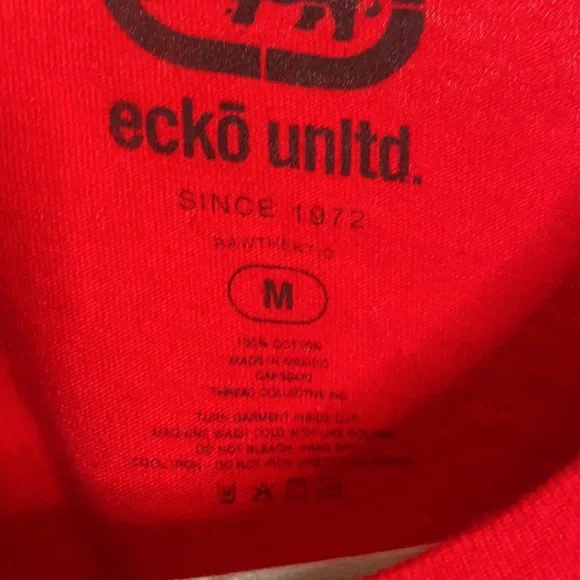 Ecko Unltd. Men's Red & White Graphic Short Sleeve Shirt Cotton size Medium - Picture 4 of 5